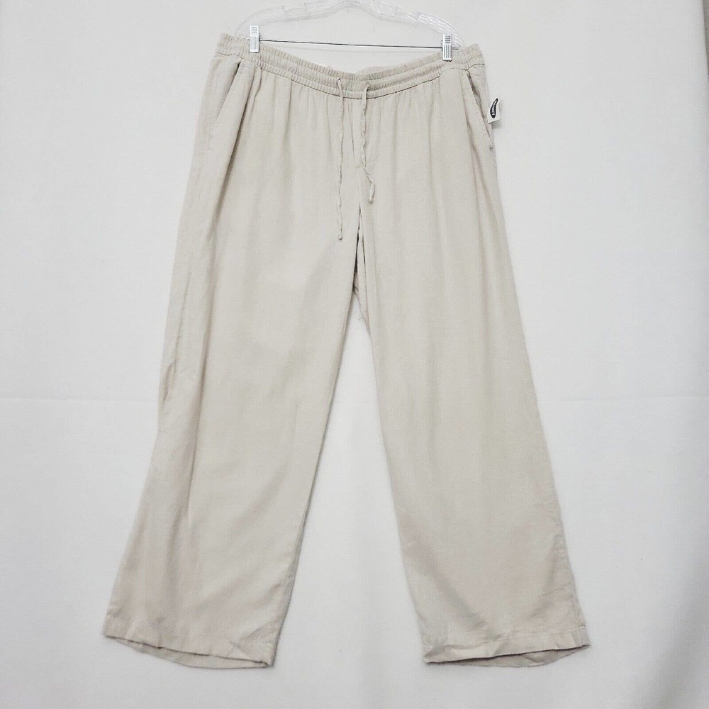 Old Navy Womens Linen Pull On Pants XL Beige Wide Leg Drawstring Pockets NWT